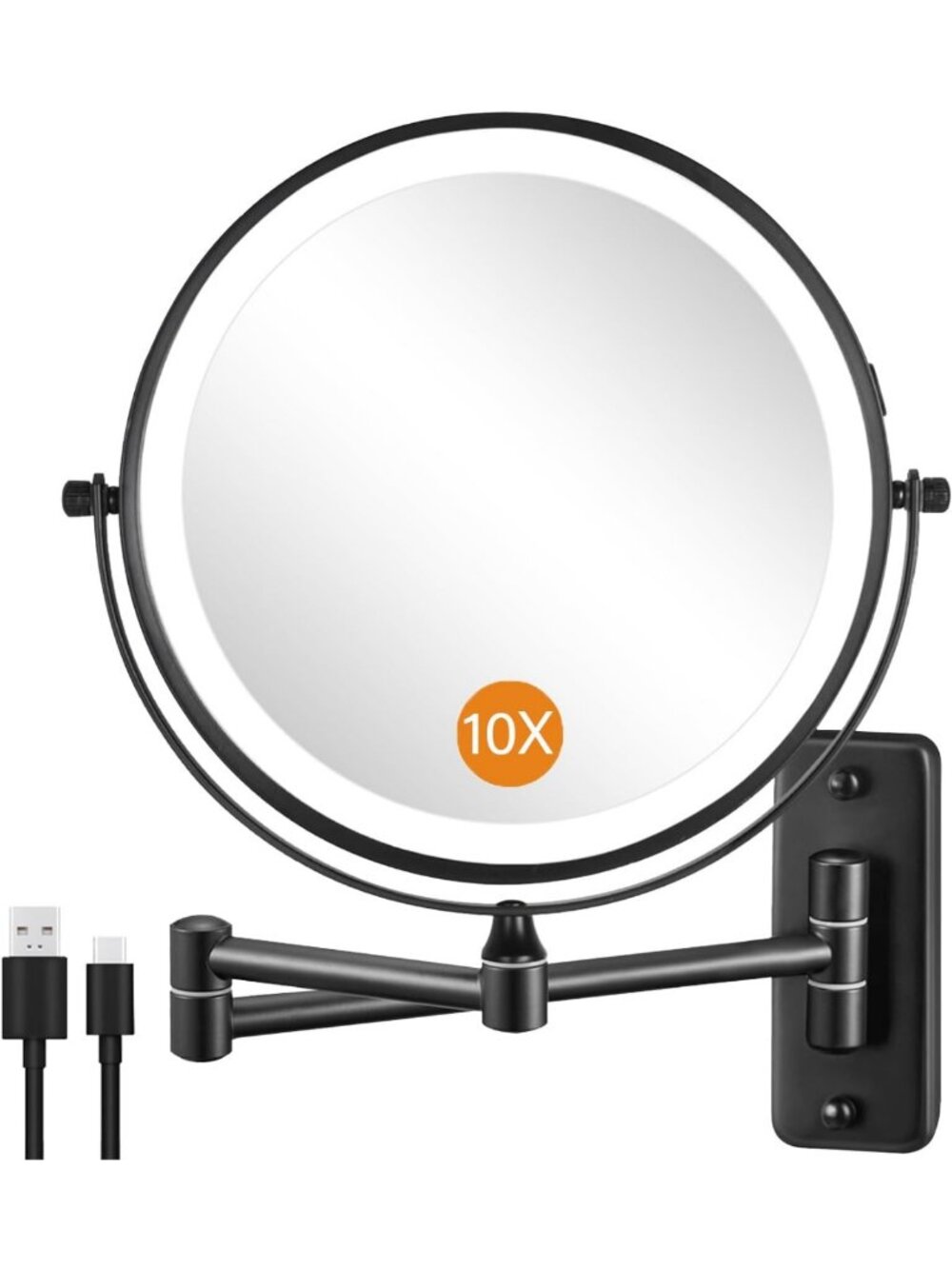 Rechargeable 10X Magnifying Makeup Mirror with 3 Color Lights, Dimmable Touch